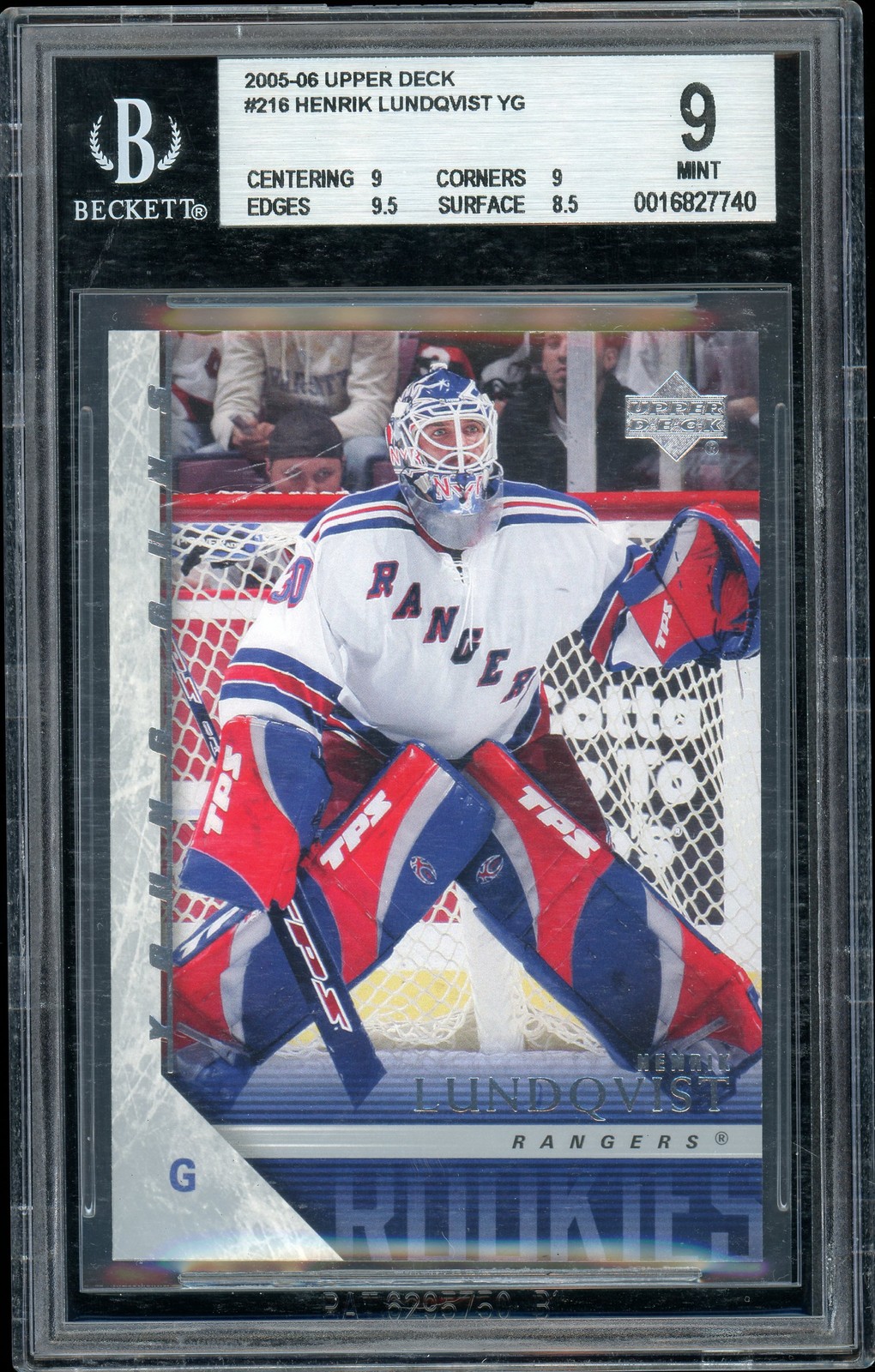 2005 Upper Deck Henrik Lundqvist Rookie Young Guns #216 BGS 9 Rangers