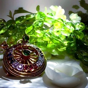 14k Peridot Diamond Ruby Sapphire Emerald 3 strands Necklace August Birthstone