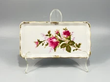 Vintage Royal Sealy Japan Porcelain Rose Floral Trinket Dish Tray 3.25" x 6"