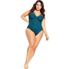 City Chic Ithaca Underwire 1 Piece Bathing Teal Blue plus size 18 2X new  