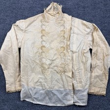 Antique Edwardian Blouse Lace Embroidered Shirtwaist High Collar Victorian 1900s