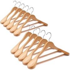 Wooden Suit Hangers 10 Pack Heavy Duty Wide Shoulder Non Slip Natural