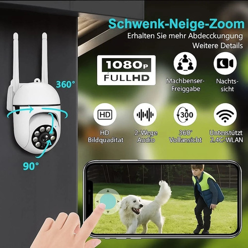 360° WLAN Kamera Full HD Nachtsicht App Steuerung 2-Wege-Audio Outdoor NEU - Picture 2 of 5