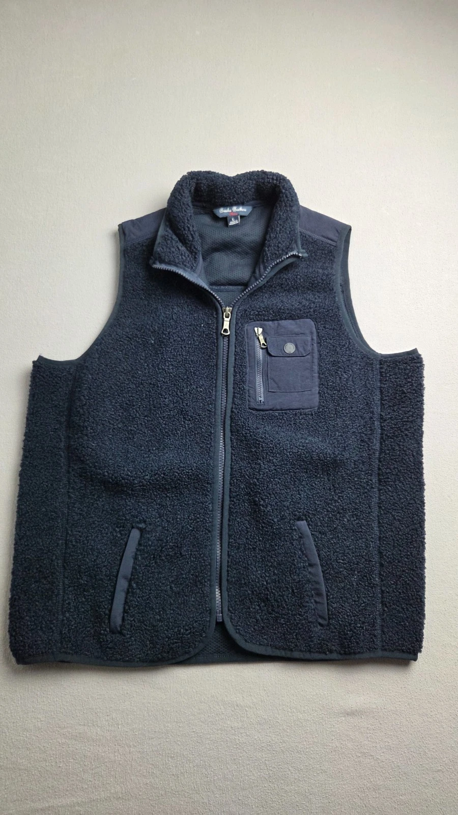 Brooks Bros Fleece Vest Mens Large Blue Sleeveless Zip Pockets Insulated Casual