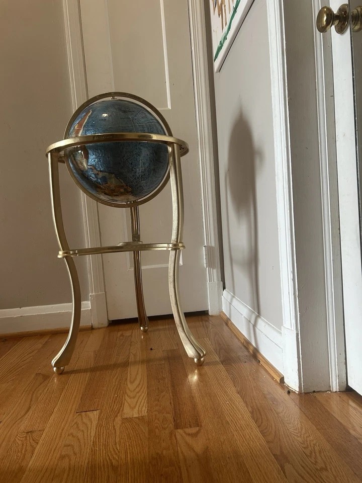 Alexander Kalifano Piso Alto Mundo Piedras Preciosas Globo Grande Soporte de Latón Foto 4 de 4