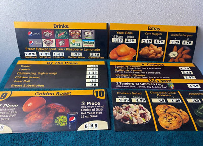 6 Pcs Set Vtg GOLDEN CHICK Restaurant Advertising MENU BOARD SIGN Pepsi Big Red