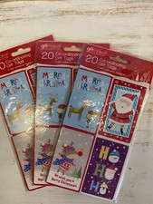 20 SELF ADHESIVE CHRISTMAS GIFT TAGS/LABELS PERFORATED HO HO HO & Santa Designs