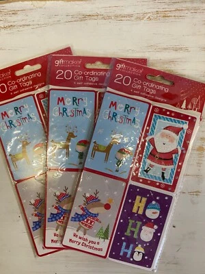GIFT MAKER 20 SELF ADHESIVE CHRISTMAS GIFT TAGS/LABELS PERFORATED HO HO HO & Santa Designs