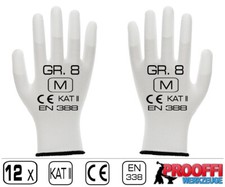 12 Paar Arbeitshandschuhe Montage Werkstatt Garten Handschuhe PU Weiss Gr. 8 / M