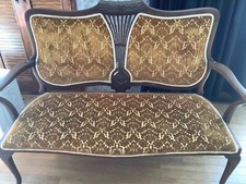 Edward & Sons  England UK 19 Century  Antique Gold  Cushion Wood Bench Arm Chair
