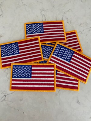 American Flag USA Patriotic Gold Border Embroidered 4'' Iron On Patch Lot of 8