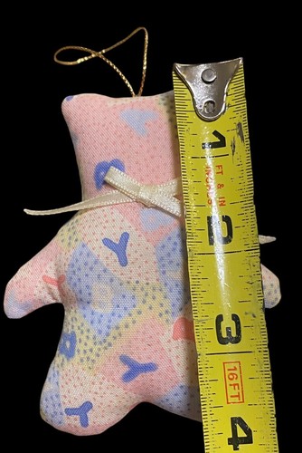 Vintage 80s Fabric Handmade Christmas Ornament Teddy Bear Pastel Baby Fabric - Picture 6 of 6