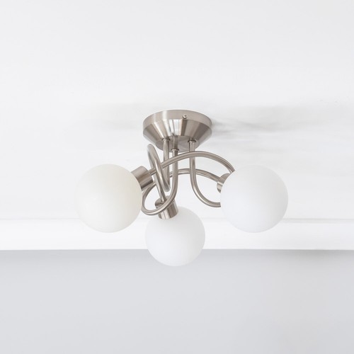 3 Way Flush Ceiling Light Fitting Opaque Globe Shades Living Room Light LED Bulb - Picture 18 of 21