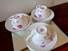 Set of 3 Treasure "Pink Roses" Flat Cup & Saucer Set by Contour Made in Japan