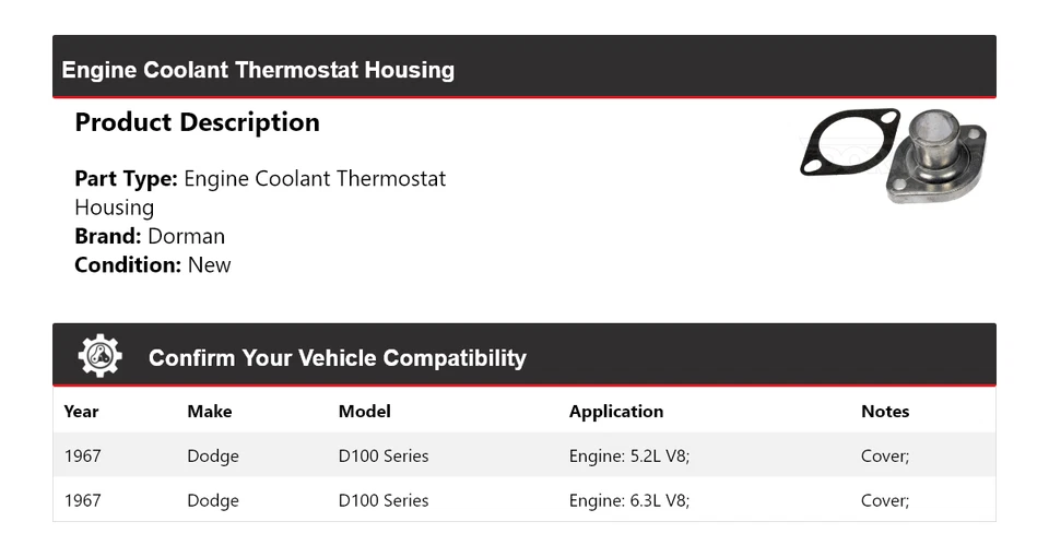 For 1967 Dodge D100 Series Dorman Engine Coolant Thermostat Housing - Image 2 of 4