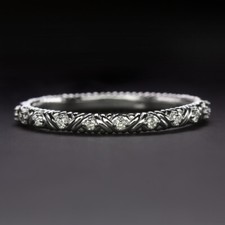 DIAMOND ETERNITY RING WEDDING BAND TEXTURED 14k WHITE GOLD NATURAL STACKING