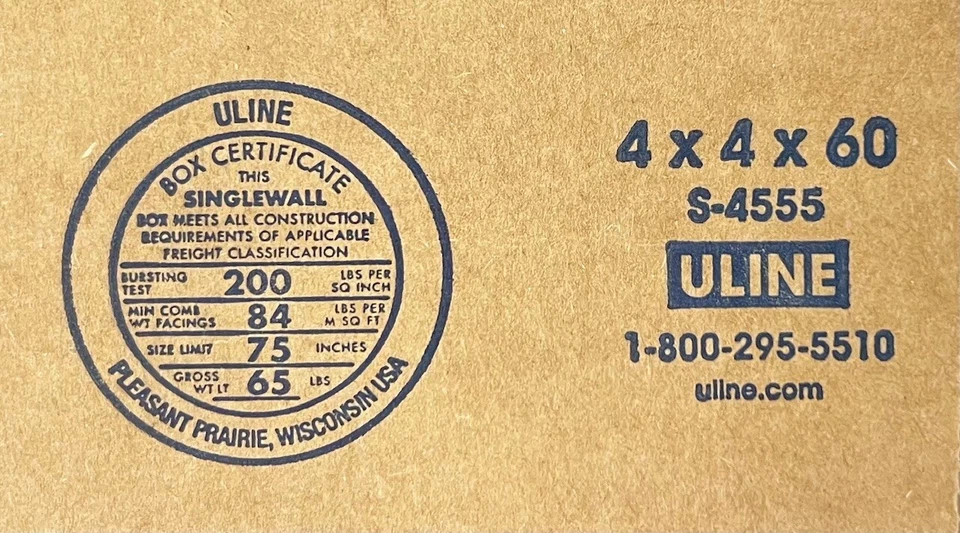 4" x 4" x 60" CARDBOARD BOX - 200 lb - SINGLE BOX - TALL - Image 2 of 4