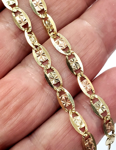 10K Tri-Color Gold 4.8mm 22" Mariner/Anchor Chain +Lobster-Claw Clasp 11.4 grams