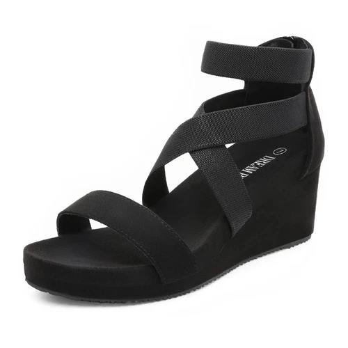 Women Casual Platform Wedge Sandals Open Toe Back Zipper Dress Shoes - Picture 8 of 28