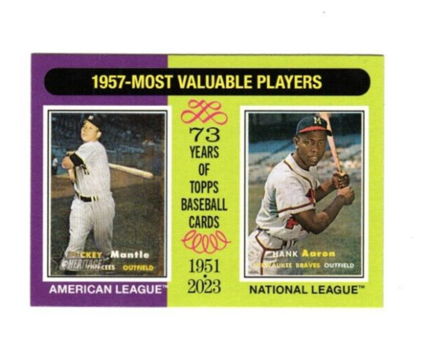 2024 Topps Heritage Baseball 1957 Most Valuable Players Mantle / Aaron #190 2024 Topps Heritage Baseball 1957 Most Valuable Players Mantle / Aaron #190