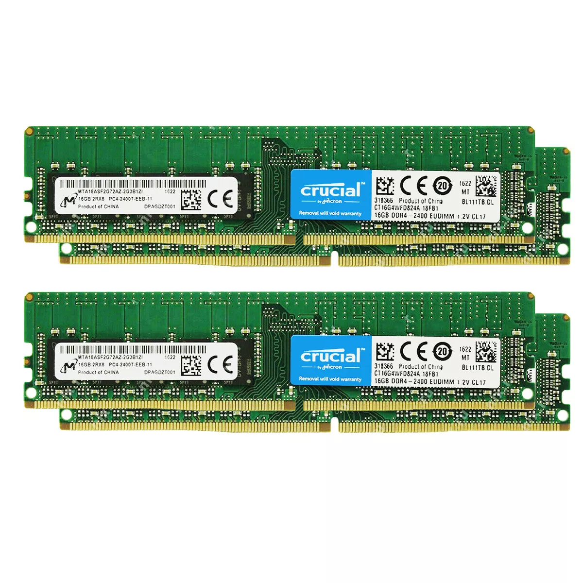 Crucial DDR4 64GB 4 x 16GB KIT 2400MHz 2Rx8 ECC Server Memory RAM CT16G4WFD824A