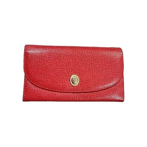 Portefeuille long Dior cuir galet rouge vintage