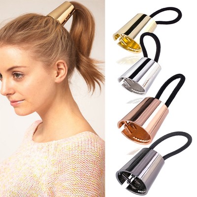 Women Punk Gothic Fake Metal Hair Tie Cuff Ponytail Holder Hair