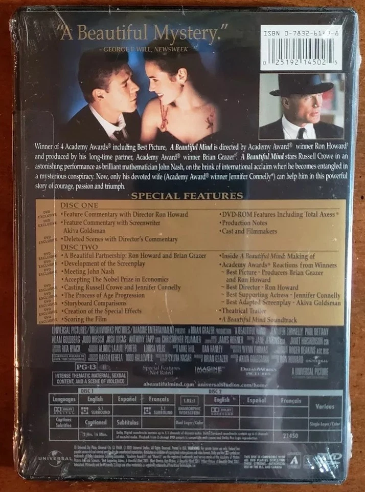 A Beautiful Mind DVD, 2002 2-Disc Set Limited Edition Widescreen 5 Languages - Image 2 of 2