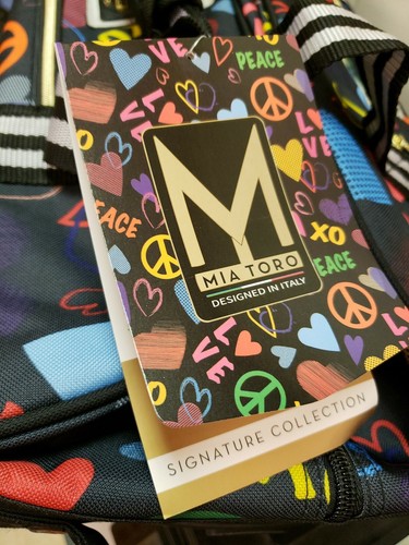 Mia Toro Designed In Italy Love & Peace Rolling Duffel Multicolor Bag NEW - Picture 2 of 8