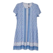 Cabana Life Shift Dress Size M White Blue Lake Como UPF50+ Pockets Stretch NWT