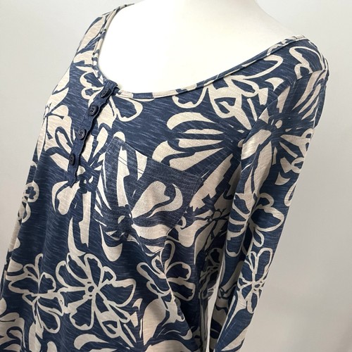 Next Size 10 Maternity Blue Beige Floral Stretch Cotton Top Blouse 3/4 Sleeves - Picture 7 of 13