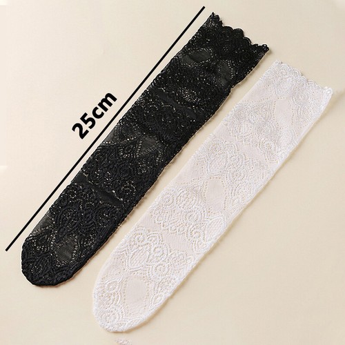 Women Transparent Lace Socks Mesh Fishnet Frilly Ruffle Cute Lolita Long Socks - Picture 3 of 21