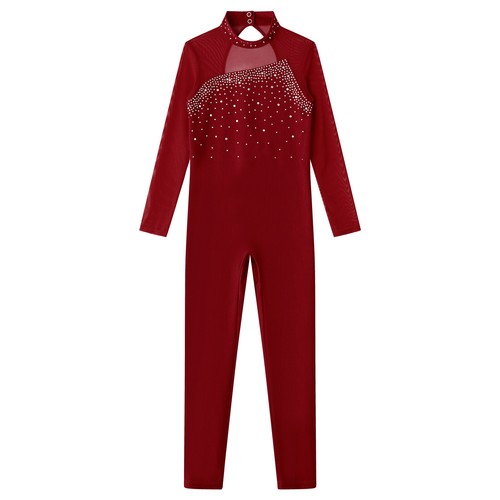Girl Gymnastics Leotard Rhinestone Long Sleeve Full Body Ballet Dance Costume - Picture 3 of 117