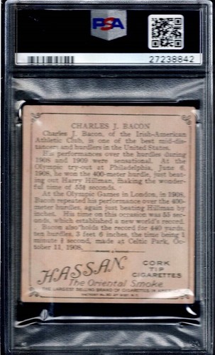 PSA 4 1910 T218 HASSAN Champions #3 Charles Chas. J. Bacon Jr., Athletenbahn - Bild 2 von 2
