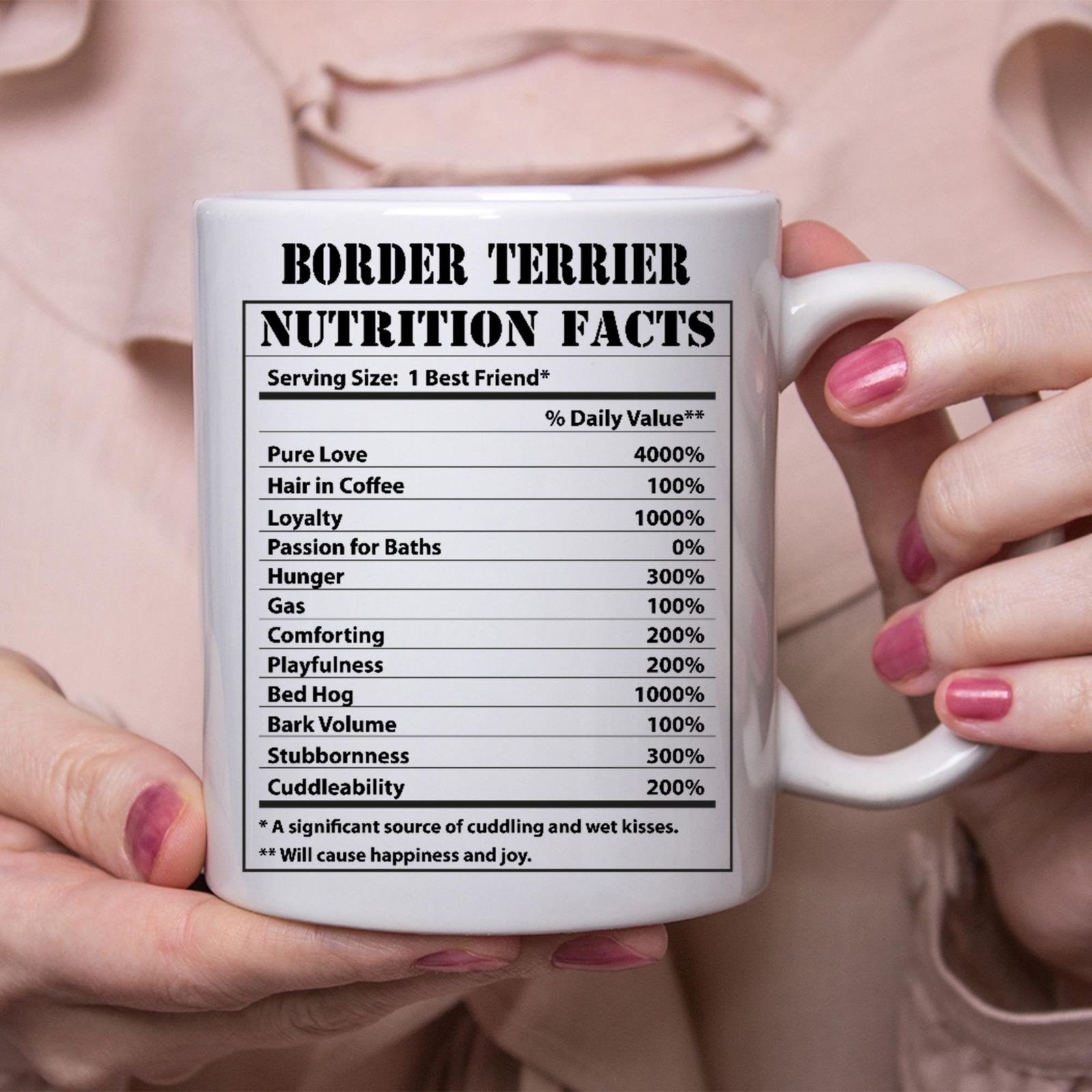 Funny Border Terrier Coffee Mug with Dog Nutrition Facts Design  
