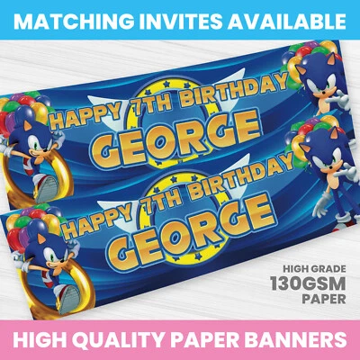 HAPPY HIPPO PARTY SUPPLIES SONIC BIRTHDAY BANNER PERSONALISED ANY NAME PHOTO PARTY BANNER GIRL BOY