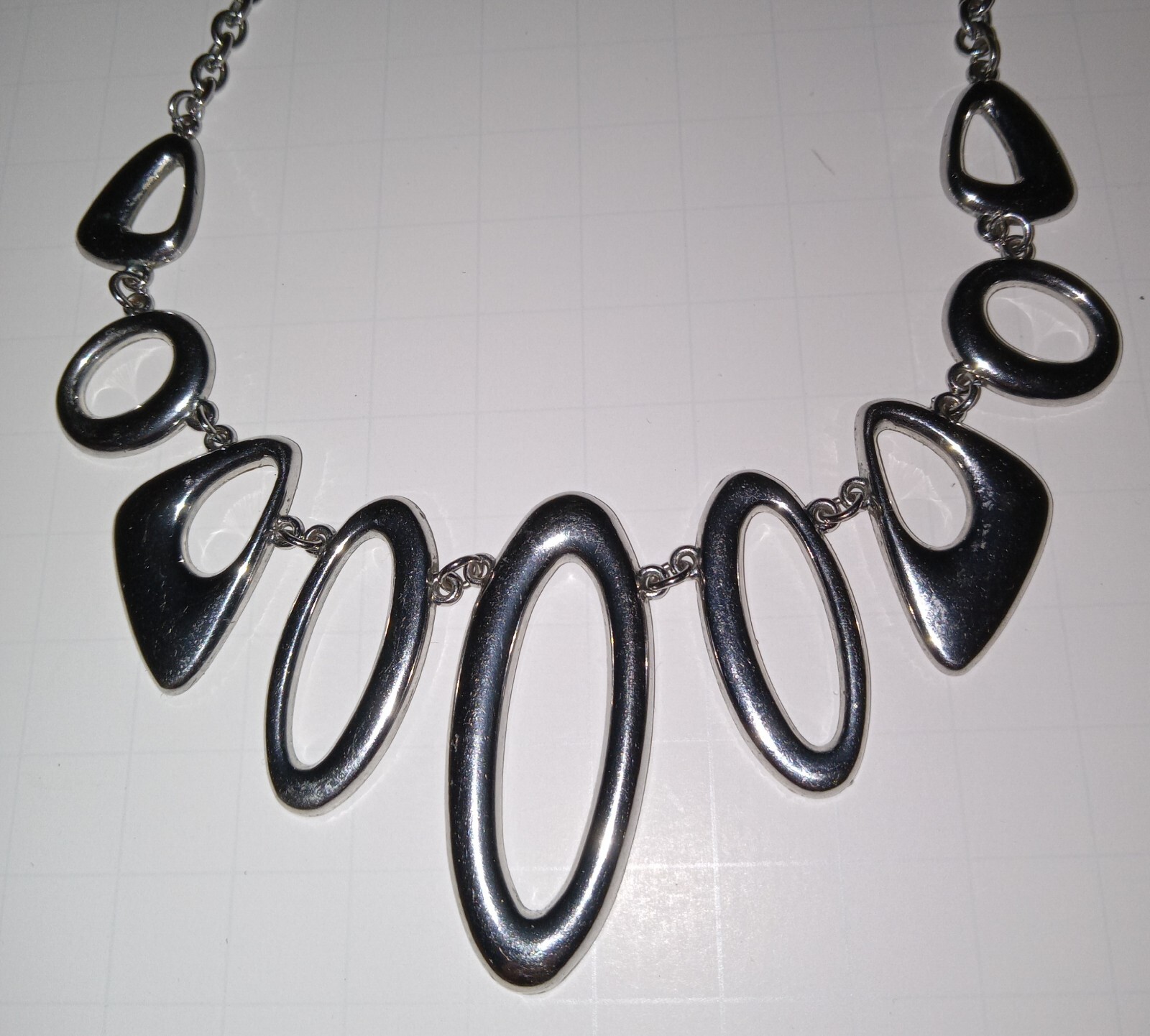 Statement Silver Tone Chunky Bold Bib Necklace Ch… - image 1