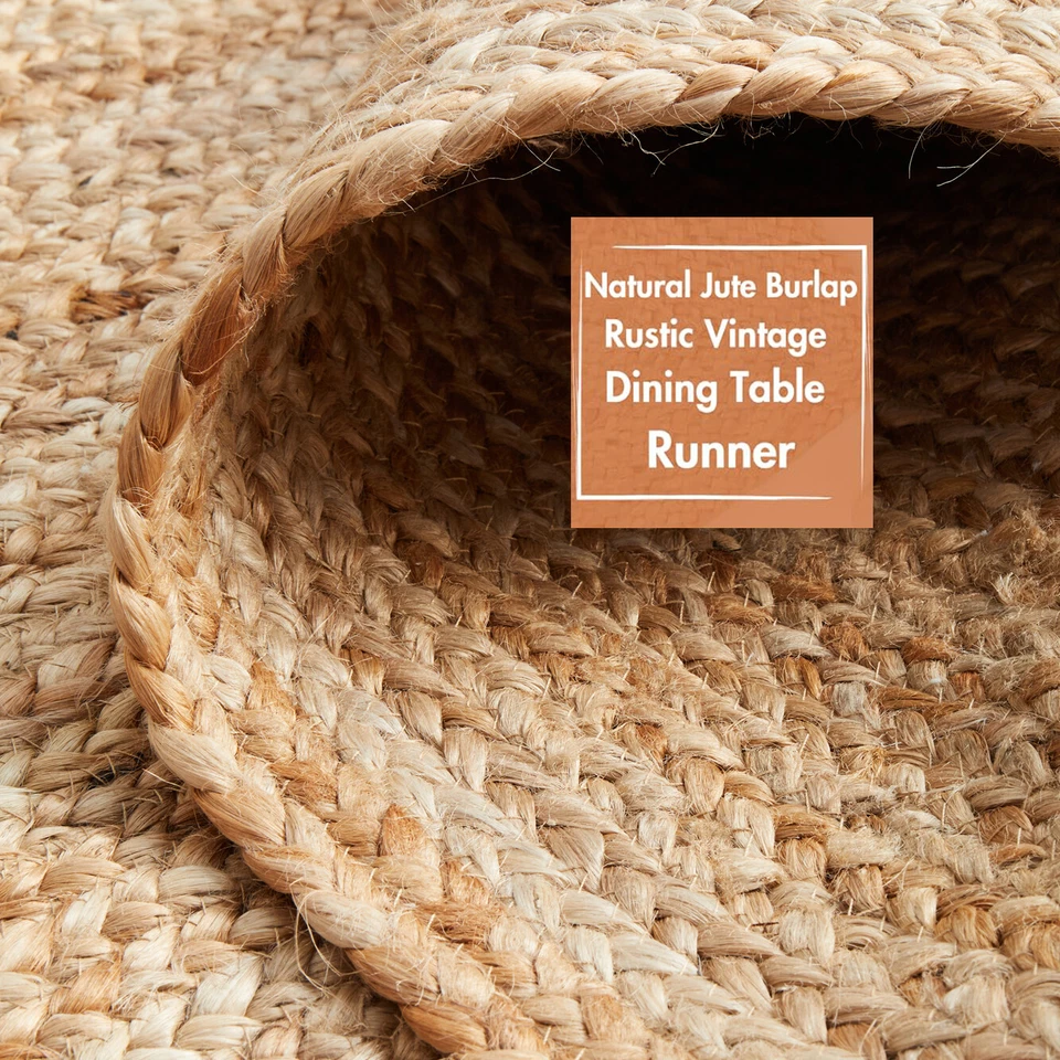 100% Natural Braided Jute Table Runner Rug Reversible Rustic Oval/Rectangle - Image 4 of 4