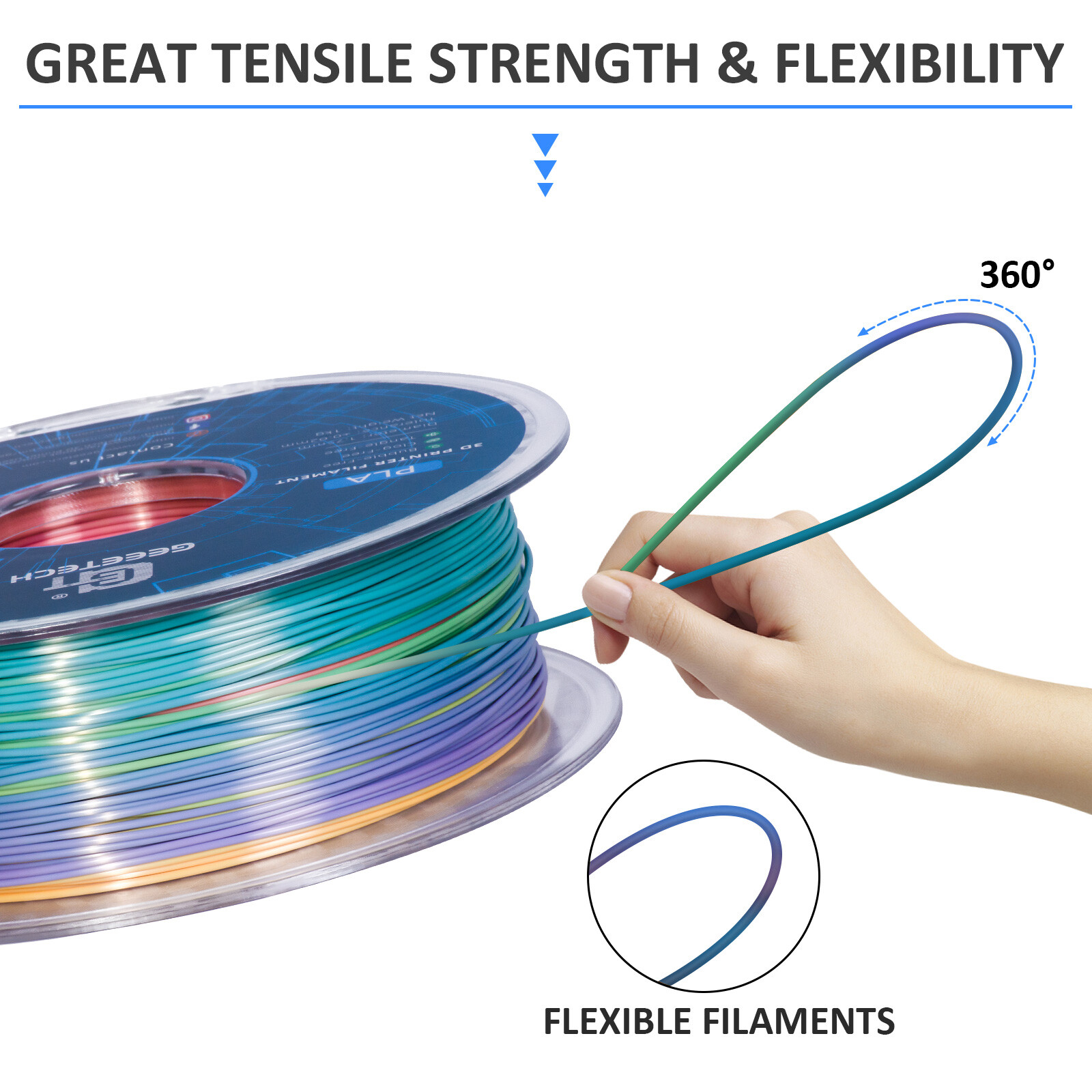 1kg Geeetech Filament Seide PLA Regenbogen Farbe 1.75mm Filamente für 3D Drucker