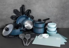 BKLYN Steel Co Milky Way Collection 28-Pc Nonstick Aluminum Cookware Set Blue