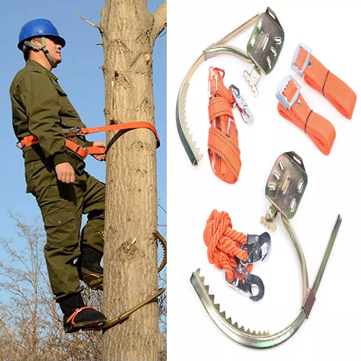 Tree Climbing Spike Kit 2-Gear Safety Belt Adjustable Rope Non-slip Lanyard  US