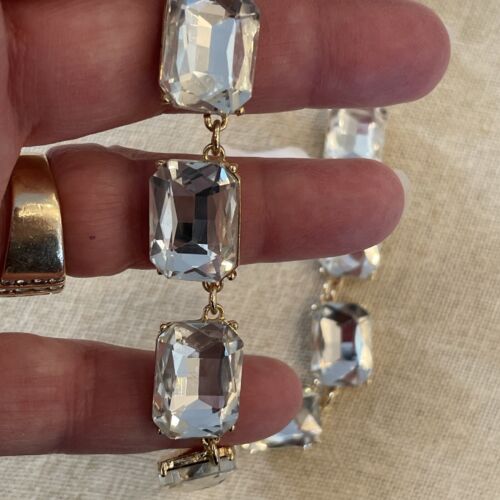 Crystal Rectangle Clear Stone Gold 18” Necklace Choker Sparkling Jewelry 20% OFF - Picture 4 of 9