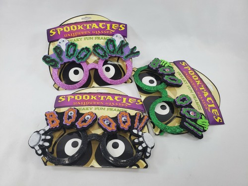 6 bicchieri Halloween Boo oo NUOVI montature glitter viola verde e nero - Foto 2 di 8