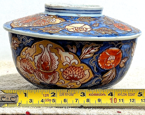 Edo Period Signed Japanese Imari Covered Mid 19th Century Bowl Cobalt & Sienna - Picture 23 of 24