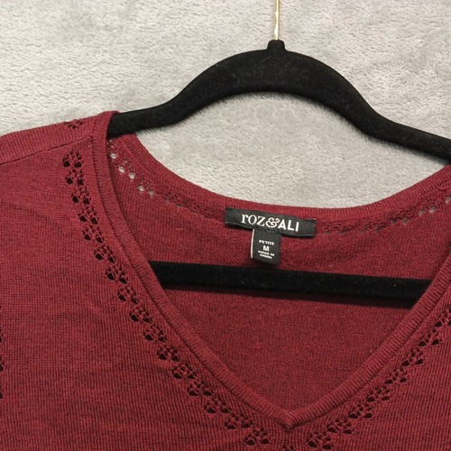 ROZ & ALI Sweater Size Petite MEDIUM (8-10) Women Pullover Fall Maroon Knit - Picture 4 of 18