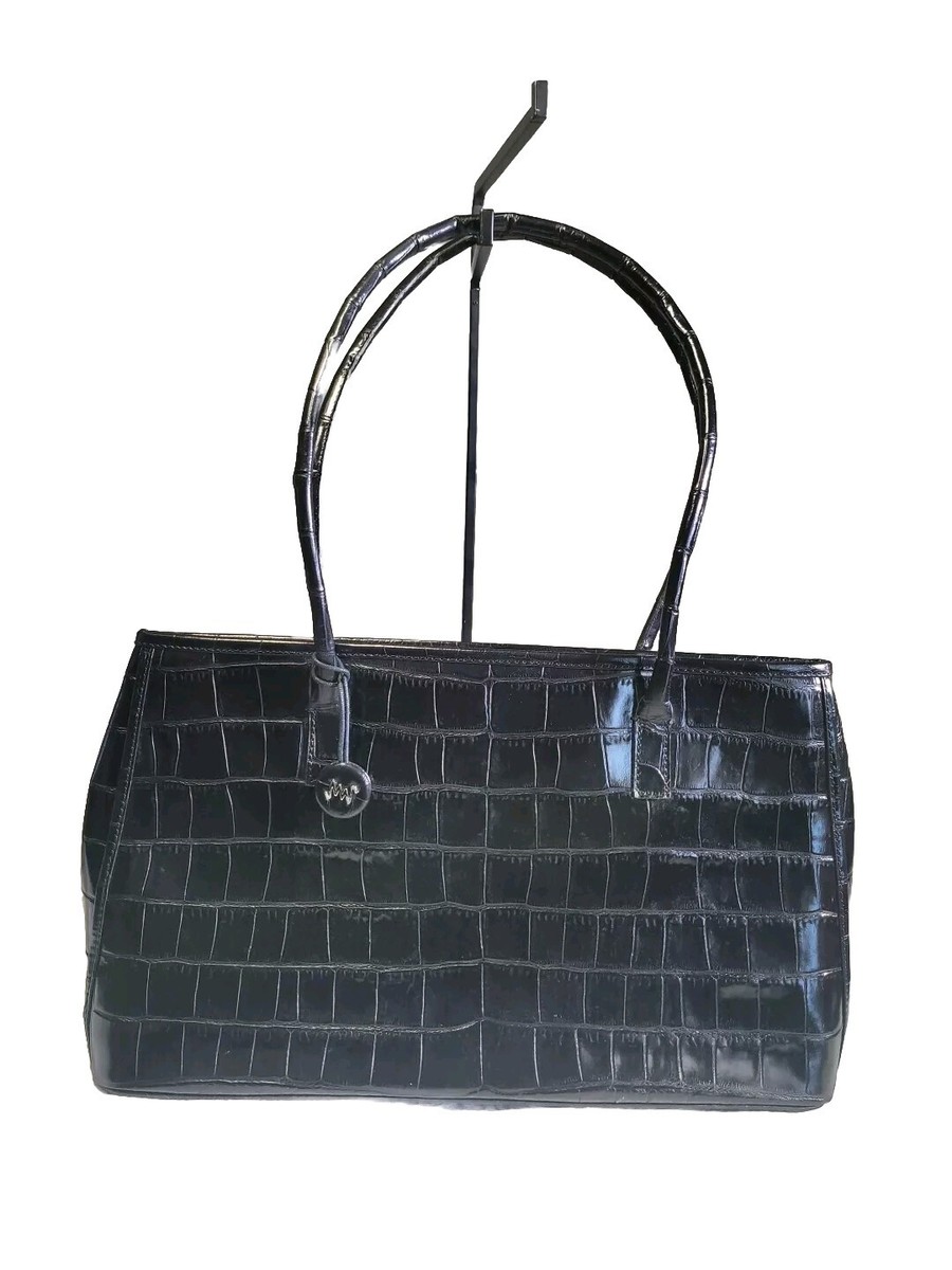 Vintage Monsac Black Croc Embossed Leather Handbag