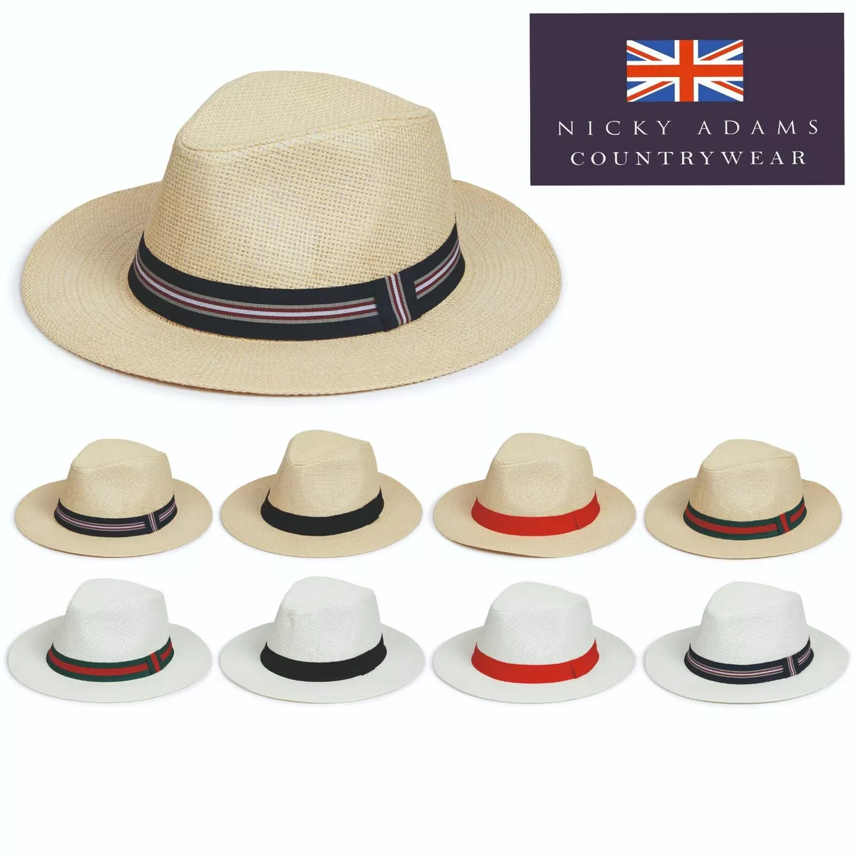 Mens Panama Sun Hat Gents Wide Brim Fedora U.V Summer Holiday One Size Band  NEW