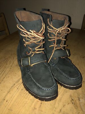 Ralph Lauren Polo Boots Distressed Black Leather RL Men s Size 9 Never Worn