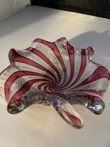 MCM Murano art glass bowl HEAVY Latticino Zanfirico gold Aventurine Circus Top - Picture 6 of 24