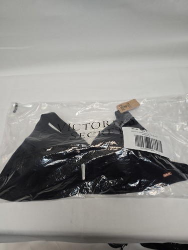 Victoria Secret PINK Swim Bikini Top Black Rosegold Large Triangle Halter Padded - Picture 3 of 11